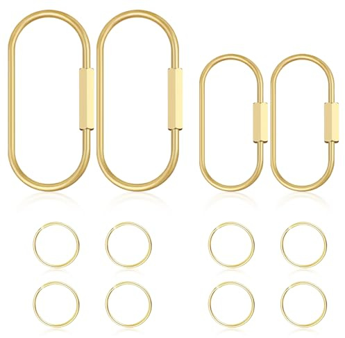 12pcs Gold Brass Key Rings, Rotary Locking Closure Gold Carabiner, Heavy-Duty Load-Bearing Carabiner Keychain Clip Suitable for Keys, Bags