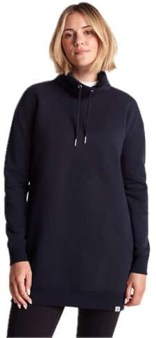 TOG24 Drakeford Women's Funnel Neck Longline Sweatshirt with Chunky Knitted Drawcords, Zip Detail Side Seams, and Ribbed Cuffs and Hem Oxford Blue