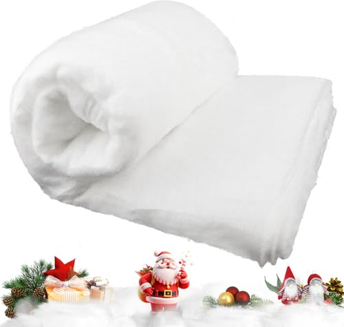 Nieve Falsa Navideña, 80 x 240 cm Manta Navideña Nieve Artificial, Rollo Nieve, Nieve Esponjosa de Fibra, Rollo de Manta de Nieve Navideña, Esponjosa Manta Falsa Nieve para Fondo de Aldea Navideña
