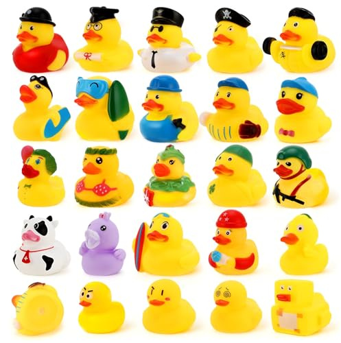 GSrenyu 24 Pack Rubber Ducks Bath Toys, Novelty Bath Ducks for Baby Shower, Colorful Cruise Ducks for Decorations Birthday Party Bag Fillers, Mini Floating Duck for Kids