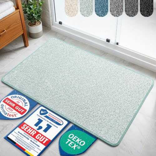 Bodenständig® Badematte rutschfest waschbar - Badvorleger Grün | Kurzfasern 2.0 - schnelltrocknend & pflegeleicht - Duschvorleger 50x80cm - dermatologisch getestet & hautfreundlich