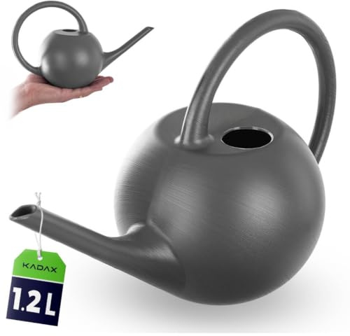 KADAX Annaffiatoio da 1,2 l, piccolo annaffiatoio in plastica per piante da interno, annaffiatoio con beccuccio lungo per una facile irrigazione, annaffiatoio da giardino (grigio)