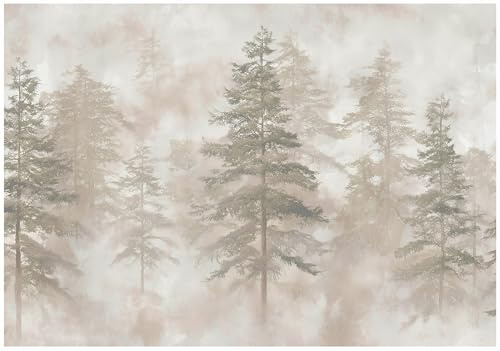 WallArena - Papier peint panoramique intissé Forêt 300x210 cm - Papier peint photo non tissé - Pour salon et chambre à coucher - Effet 3D - Avec colle - Brume naturelle beige