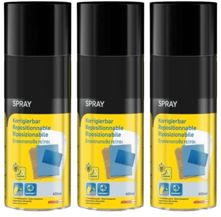Sprühkleber korrigierbar, bis zu 90min ausbessern, transparent (3 x 400ml)
