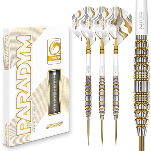 RED DRAGON Paradym Gold Series Darts | 25 g Torpedo Barrel Stålpilar - 90% Wolfram Professionella Dartpilar | Inkluderar Dartflyglar & Dartskaft