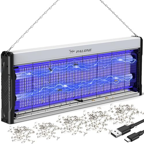 PALONE Insektenvernichter Elektrisch, 4000V USB C Mückenlampe 2 UV LED Elektrischer Mückenfalle Hängbar Insektenfalle Ungiftig Geruchsneutral für Innen - Ultragroß