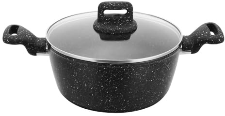 Aluminum Nonstick 28cm Stock Pot 6.5L Induction Multi Purpose Non Stick Cooking Pot for Cooking Soups Brew Boiling Stew Pot Casserole Pot (Marbled Black, 28cm Stockpot)