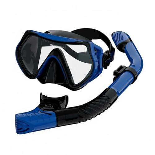 MotiveTech Set de Máscara y Esnórquel Visión Panorámica Máscara y Tubo de Buceo Correas Ajustables para Niños, Azul, Máscara+Snorkel