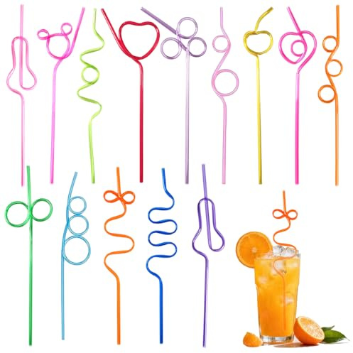 DYSWTUE 14 Piezas Pajitas Rizadas Coloridas, Pajitas Reutilizables para Fiestas con Divertidos Giros Variados, Divertidas, Ecológicas, para Bebidas, Batidos, Cócteles, Batidos y Jugos
