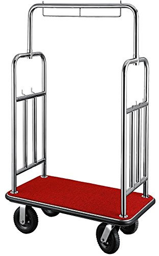 Klädtransportbil med stativ i rostfritt stål, svart 200 mm luftdäck, rött Belag på transportyta, med löpande gummiströppningskant / 110 x 61 x 184 cm | ERK