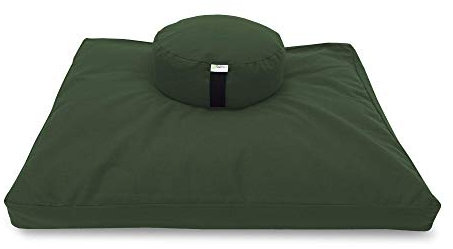 Meditation Cushion Mat Set - ROUND Zafu Floor Pillow Organic Buckwheat Pillow + Cotton Filled Zabuton Prayer Pad - Meditation Pillow Yoga Knee Pad - Made in USA - 14 Round, EARTH Cotton