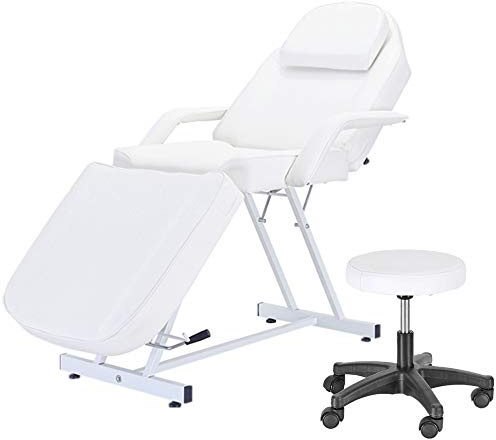Panana Balance Massage Bed Table Adjustable Reclining Beauty Salon Chair Tattoo Spa Facial Couch Bed with Stool (White)