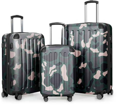 Hauptstadtkoffer Spree - 3-delars kofferset, kabinväska 55 cm, medelstor väska 65 cm och stor resväska 75 cm, hårdskal i ABS+PC, TSA-kodlås, kamouflage