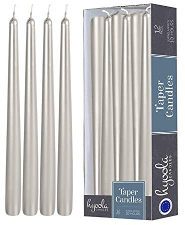 Hyoola Stabkerzen - 30 cm Metallisch Titan, Tropffreie Tafelkerzen - Kerzen Lange Brenndauer 10 Stunden - 12er Pack