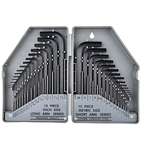 Juego de llaves allen, 30pcs Llave hexagonal Llave Allen de 0,028 - 3/8 pulgadas, 0,7 mm-10 mm Tamaño métrica de acero de cromo-vanadio llave inglesa brazo largo del sistema de herramienta