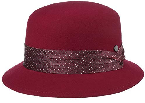 LIERYS Jolana Woll Glockenhut Einfarbiger Hut mit Garniturband Elegante Damenglocke Damen Herbst Winter rot L (58-59 cm)