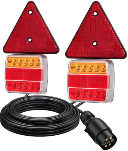 PROZOR 18 LED bakljus för släpvagn med triangelreflektor 2 st magnetiska släpvagnsljus E-märkt IP65 med 7,5 m kabel 7 stift bakre bromsljus kontakt för 12 V skåpbil