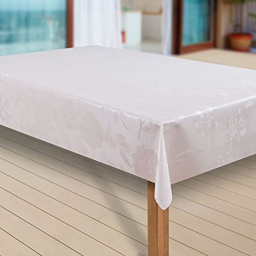 laro Wachstuch-Tischdecke Abwaschbar Garten-Tischdecke Wachstischdecke PVC Plastik-Tischdecken Eckig Meterware Wasserabweisend Abwischbar |70|, Muster:Dhalia Creme, Größe:130x160 cm