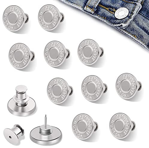 10 Stück Jeans Knöpfe Ohne Nähen, 17mm Button Pins Jeans, Hosenknöpfe Zum Stecken, DIY Jeansknopf, Knöpfe Hosen Enger Machen, Jeans Knöpfe zum Erweitern oder Reduzieren der Hosengröße(Silber)