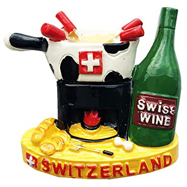 Kühlschrankmagnet, Motiv: Schweiz, Käsefondue, Wein, Souvenir, Geschenk, Kunstharz, handgefertigt, Schweiz, Kühlschrankmagnet, Heim und Küche, Dekorationssammlung