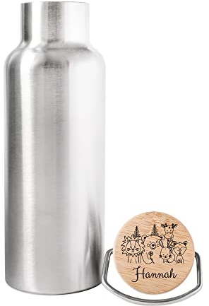 wunderwunsch - Personalisierte Trinkflasche Kinder - Robuste Kinder Trinkflasche Edelstahl - Individuelle Trinkflasche mit Namen 500ml - Personalisierte Geschenke für Kinder (Silber)