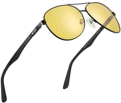 ZENOTTIC Night Vision Glasses for Men Carbon Fiber Temple Reduce Glare Yellow Lens HD Polarized Night Driving Glasses