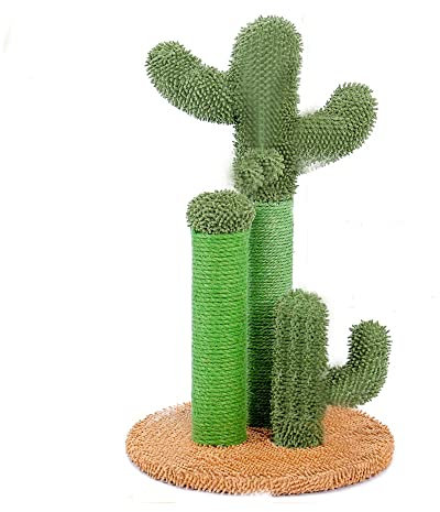 LPY Katzenkratzbaum, Kaktus-Katzenkratzbaum Mit NatüRlichem Sisalseil FüR Katzenklauenkratzer Im Innenbereich, Vertikaler GrüNer Kratzbaum Mit 3 Kratzstangen Und Fallball-cactus1