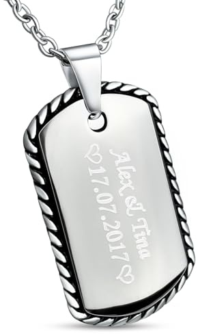 Hanessa Personalisierte Kette mit Gravur Edelstahl 50 cm mit Anhänger Dog Tag Erkennungsmarke in silber - Personalisierte Halskette für Männer und Frauen - Personalisierter Schmuck Damen Herren