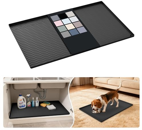 URMONA Protezione Sottolavello Silicone 55 x 78 cm, Tappetino Mobile Bagno | Rivestimento mobile, protezione ripiani, bordo contenitivo, silicone flessibile, pulizia rapida, base lettiera e casa (Nero)
