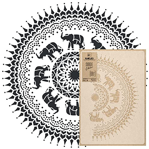 NAKLEO Mandala Große Malschablonen Durchmesser 59 cm - M, Elefantenkreis Geometrisches Ornament, Wiederverwendbare Kunststoff Wandschablone DIY Handwerk, Holz Möbel Boden Stoff
