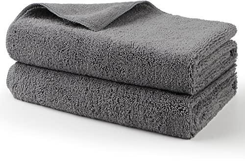 HOMEXCEL Professional Large Microfiber Car Drying Towels 2 Pack, Lint Free, Scratch Free, Highly Absorbent Drying Towel for Cars, SUVs, RVs, Trucks, and Boats,31 x 24,Grey