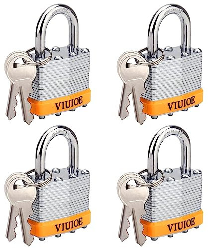 VIUIOE 4 Stück gleichschließende Vorhängeschlösser mit Schlüsseln – kurzer Bügel Gym Locker Lock mit Schlüsseln – laminierte Vorhängeschlösser mit gleichen Schlüsseln für Tür, Gepäck, Tor,
