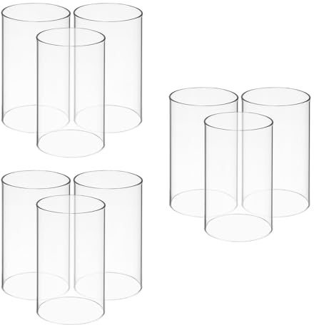 HOMSFOU 9 Pcs Clear Glass Cylinder Candleholders Windproof Open Ended Candle Tube Shades for Home Decorative Votive Tea Light Covers
