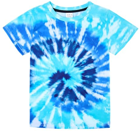SunFocus Kids Tie Dye Shirt Boys Colorful Graphic Fashion T Shirts for Size 13-14 Youth Hippies Senior Short Sleeve Tees Shirt Clothes