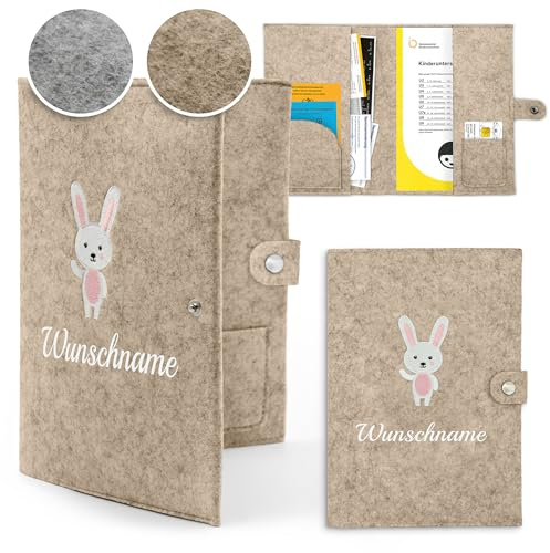 U Hefthülle personalisiert - U-Heft Hülle aus Filz mit gesticktem Namen und Motiv (Beige)