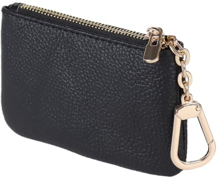 LARENNT Full Grain Leather Coin Purse With Key Chain - Small Change Purse Card Holder Keychain Pouch Wallet for Women and Men (Black)