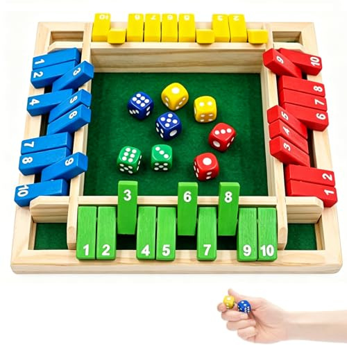 DAYIsjz Träbräda Shut The Box spel träspel matematik pedagogisk leksak Shut The Box 4 tärningsspel färgglad tablett taktikspel med 8 tärningar trä hopfällbar bräda resespel för barn och vuxna