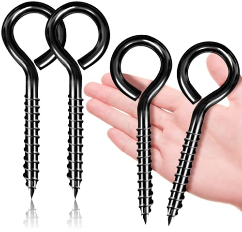 FFWHKON 4Pcs Black Stainless Steel Screw Eyes, 5 Inch Eye Bolt Lag Screw