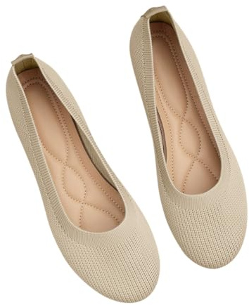 Minetom Ballerines Femme Sport Chaussures Respirantes Confortable Tricotées Pantoufles Décontractées Plates Flats Danse Chaussures A Beige 42 EU