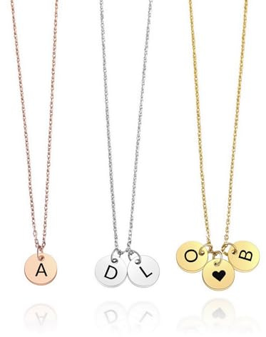 MMXX Personalizado Collar Disco Inicial para Mujer Redondo 8mm 14K Chapado en Oro Moneda Dainty Tiny Collar de Letras Múltiples con piedras de nacimiento Collar de Oro Hecho Mano para Madre