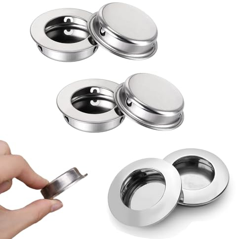 RHQFDM 6 piezas manija empotradas redondas perilla empotrada dedo pull para cajones gabinetes muebles personalizados (plateado)