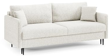 LIKMA 3 Sitzer Sofa Mara 209 cm mit Schlaffunktion und Bettzeugbehälter, Bouclé Schlafsofa mit Bettkasten, Moderne Couch, Sofagarnituren, Bettsofa Farbe: Weiß, Stoff: Lambi 7