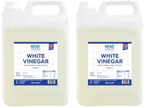 Harbour Housewares White Vinegar - 10L (2x 5L Bottles) - Food Grade 5% Spirit Distilled Vinegar for All-Purpose Cleaning, Pickling, Baking, Cooking, Laundry, Marinating, Stain Remover and Weed Killer