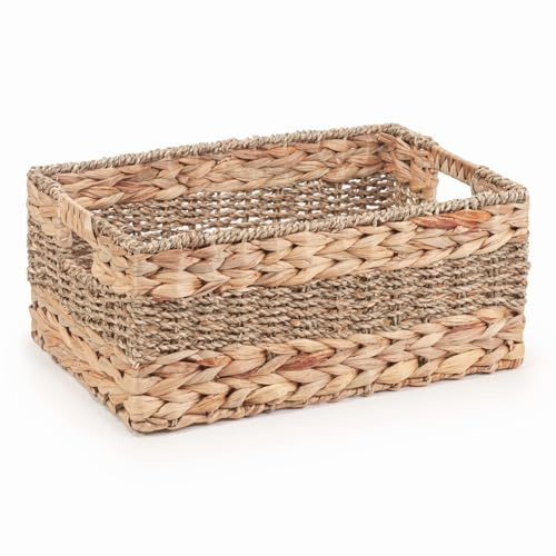 Woodluv Wicker Storage basket, Hand woven Display Hampers, Bathroom Bedroom Storage Basket for Shelves, Home or Office, Home Décor, 35 x 24 x 15 cm - Large