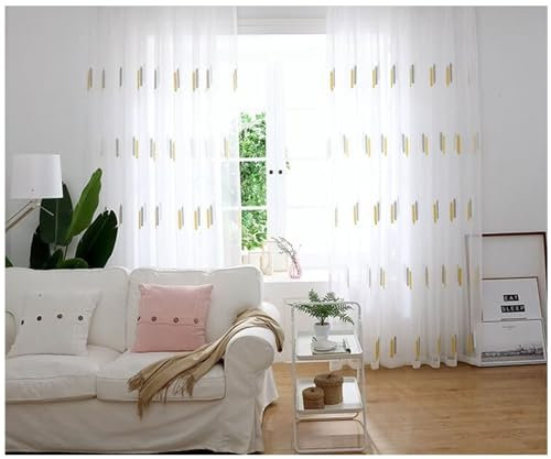 Beydodo Weiß Vorhänge 2er Set, Gardinenschals Schlaufen Halbtransparent 96x138CM Landhausstil mit Weizenähren Motiv Gardinen Polyester Lichtdurchlässig Schiebevorhänge Wohnzimmer