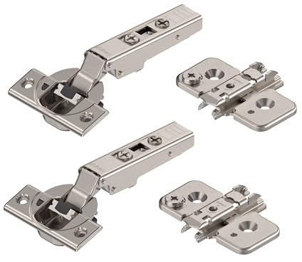 BLUM CLIP TOP BLUMOTION - 2 cerniere per mobili a 110°, dritte con molla, viti, arresto angolare + clip blu, piastra di montaggio a croce eccentrica, acciaio, viti, distanza 0 mm