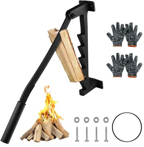 SWAWIS Holzspalter Manuell Hochkohlenstoffhaltiger Stahl , Manuelles Spaltwerkzeug mit 2 Handschuhen, Wandhalterung Anzündholz Spalter Outdoor, Handholzspalter Spanmesser für Campingplatz Zuhause BBQ
