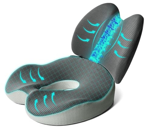 Suewidfay 2 in 1 Ergonomisches RückenKissen und Sitzkissen Set für Bürostuhl aus Memory Foam, Gedächtnis Schaum Lendenkissen und Sitzpolster Stuhl für Bürostühle, Autositz, Rollstuhl, Büro, Auto