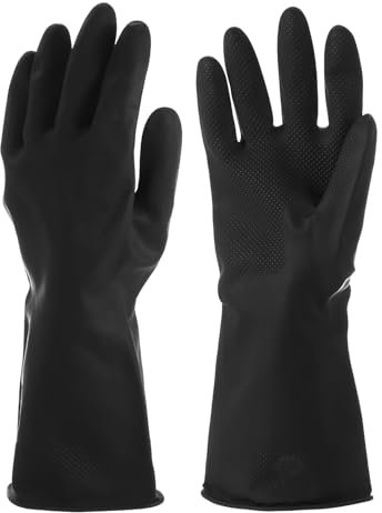 sourcing map Chemical Resistant Gloves, Latex Industrial Gloves Anti-Slip Protective Safety Work Glove for Cleaning Dish Washing Resist Acid Alkali, X-Large, Black