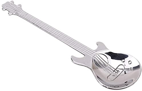 Music Guitar Shape Tea Theme Stirring Stainless Steel Coffee Spoon Scoop of Ice Cream Scoop of Dessert Spoon Creative Cutlery,Silver Color